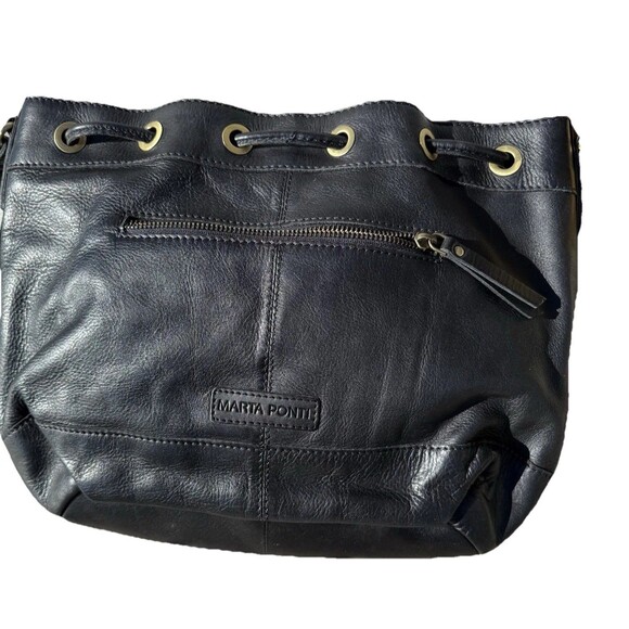 Marta Ponti Portugal Black Leather Woven Crossbody Bag Tan Fabric Great Gift NWT - Picture 4 of 13